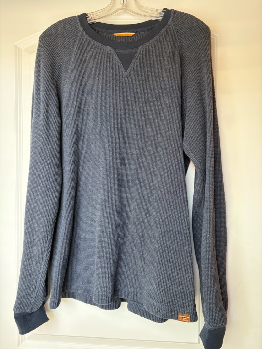 L.L. Bean Men's Blue Waffle Crewneck Sweater